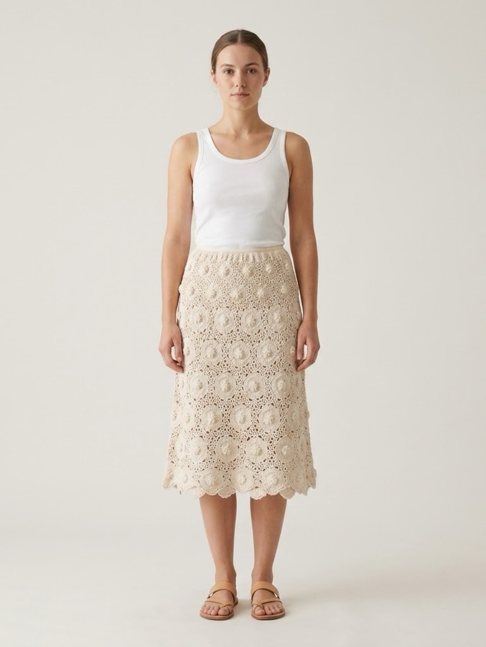 Cream hand-crochet A-line skirt